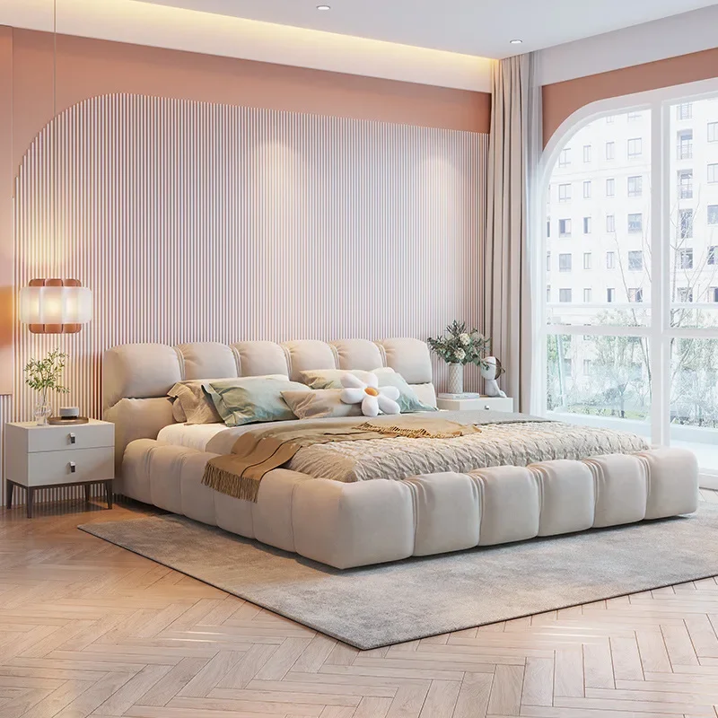 Atunus italian Nordic Cloud Beds Frame Tufted Double White Bed new design Fabric Platform wooden queen size bedroom modern bed - Image 4