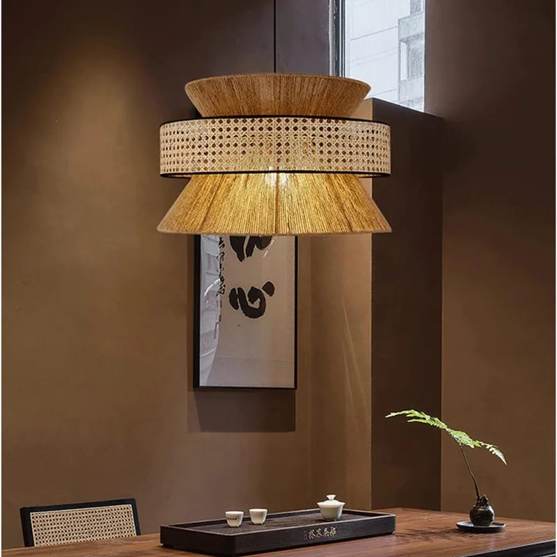 Japanese pendant lights Handmade Hemp Rope Light Homestay Vintage Style rattan lampshade Dining Room Hotel coffee tables Light - Image 2