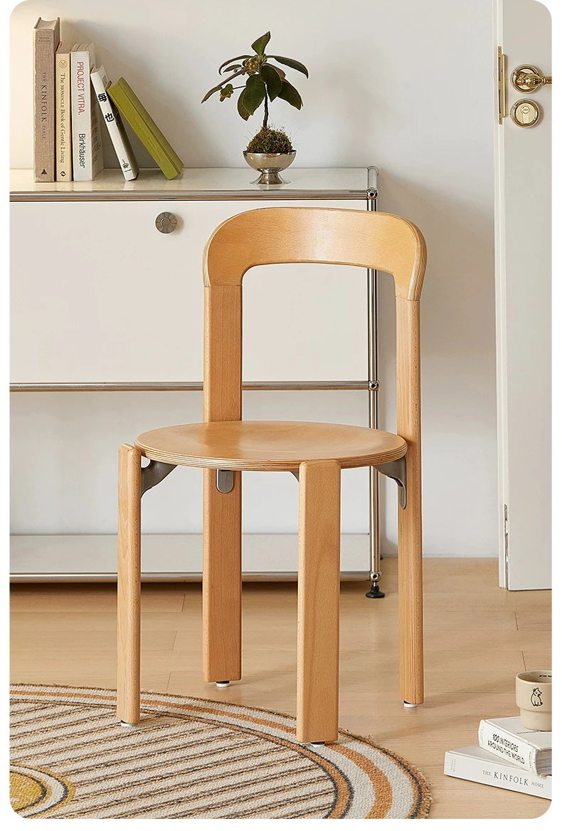 Nordic Rey Beech Solid Wood Plywood Dining Stackable Vintage Curved Backrest Swiss Chair - Image 3