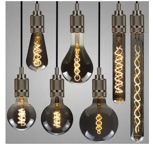 LED ST64 G95 G125 4W Dimmable E27 220V 110V Smoky Gray 2700K GSpiral Filament Bulb Retro Vintage Decorative Light Edison Lamp