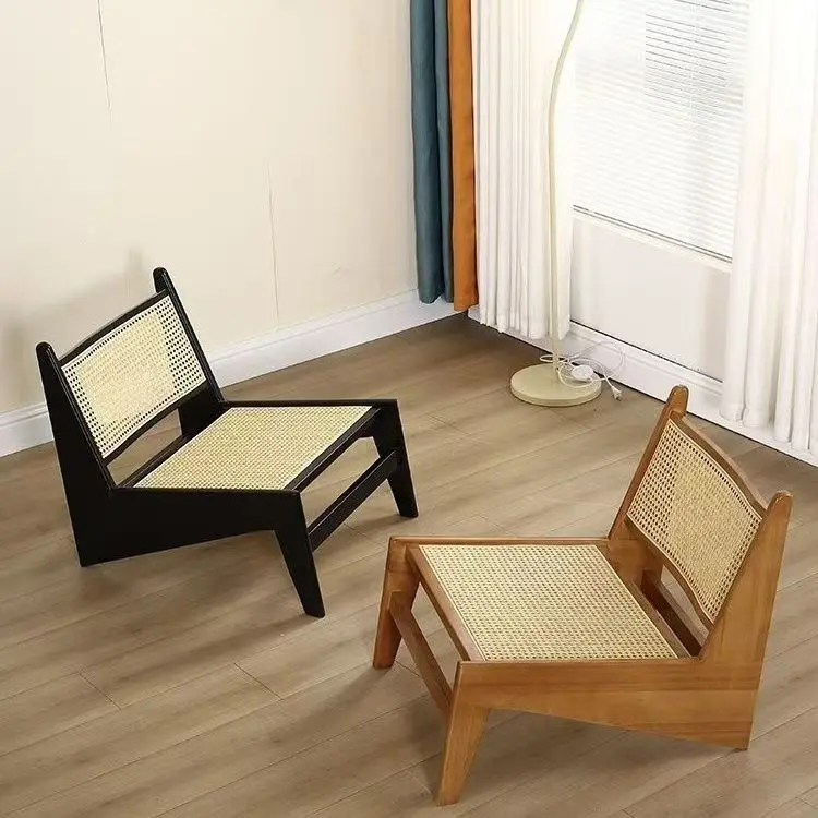 Comfortable Rattan Weaving Dining Chair Nordic Solid Wood Furniture Living Room Relaxing Recliner Chair Single Sofa Nordic Style