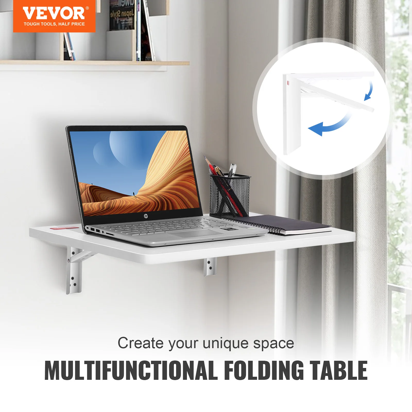 VEVOR Wall Mounted Folding Table Wall Mount Drop Leaf Table with Carbon Steel Bracket Wooden Desk for Dining Laundry Room Office - Image 2
