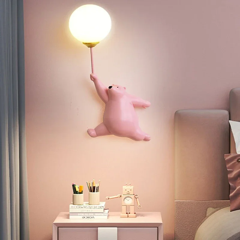 Cartoon Balloon Bear Wall Lamp for Children Room Kids Baby Bedroom Bedside Wall Light with 3D Printing Moon Wall Sconce Lighting - Image 4