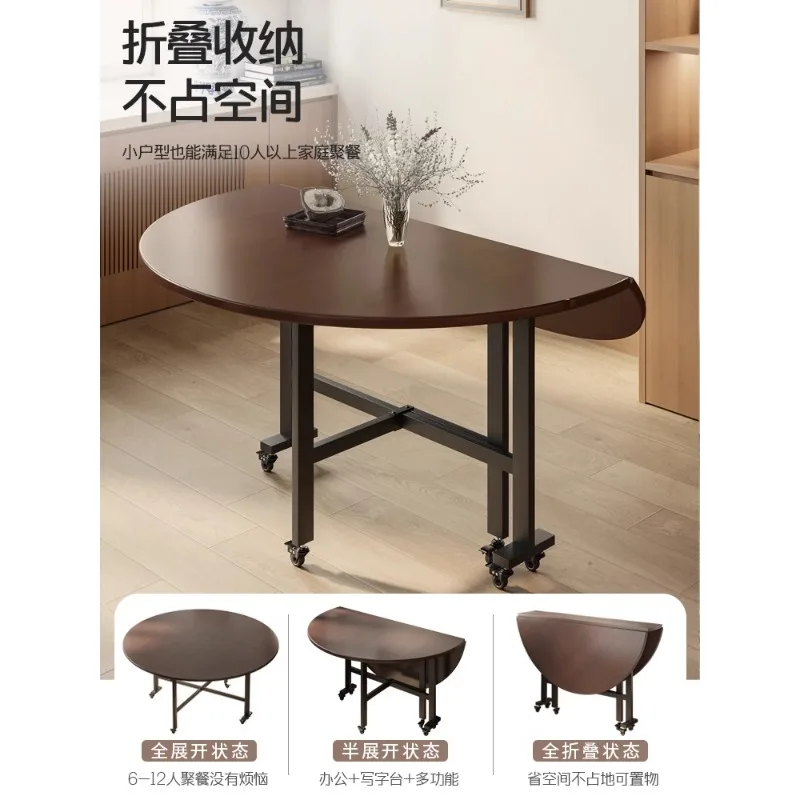 Folding dining table Household multi-functional foldable mobile round dining table Simple hotel living room party large round ta - Image 5