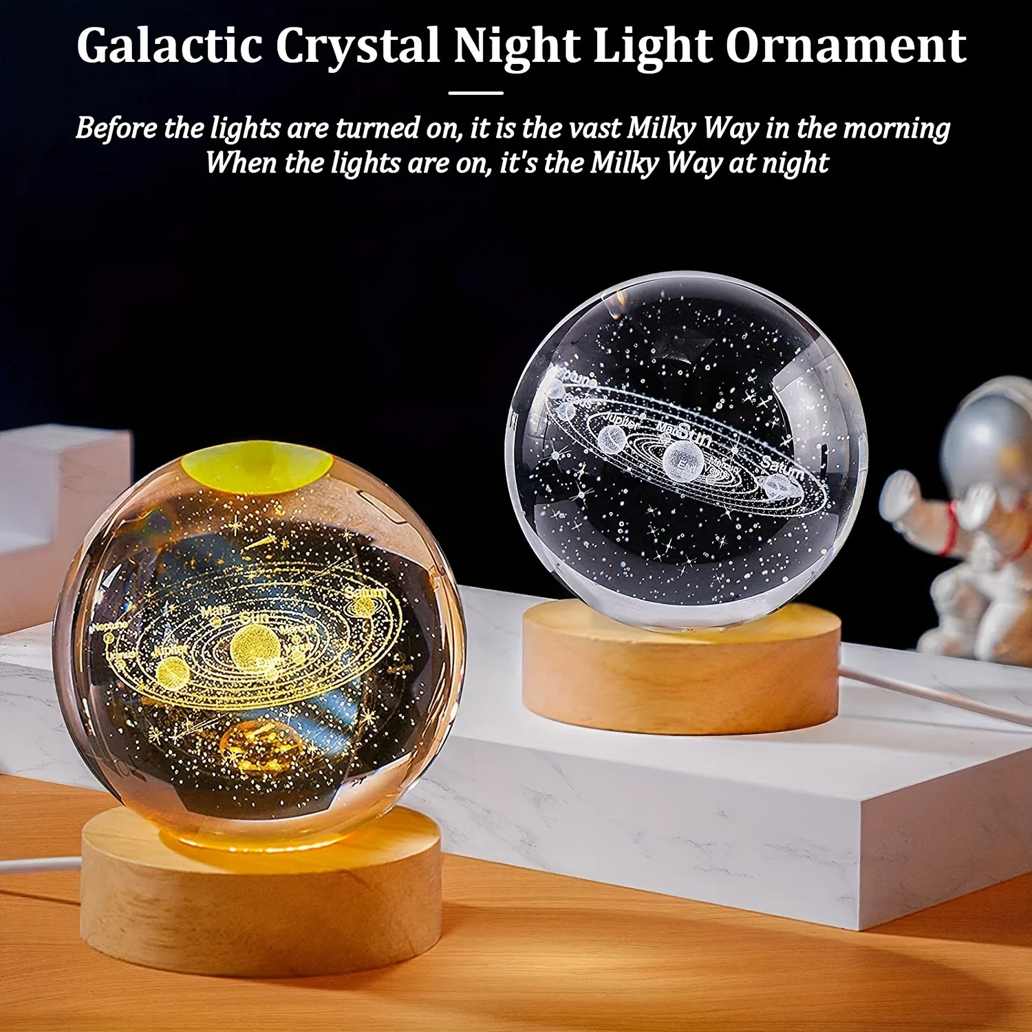 6cm 3D Crystal Ball USB LED Night Light Solar System Santa Claus Ambient Light for Bedroom Home Decor Table Lamp Children Gifts - Image 6