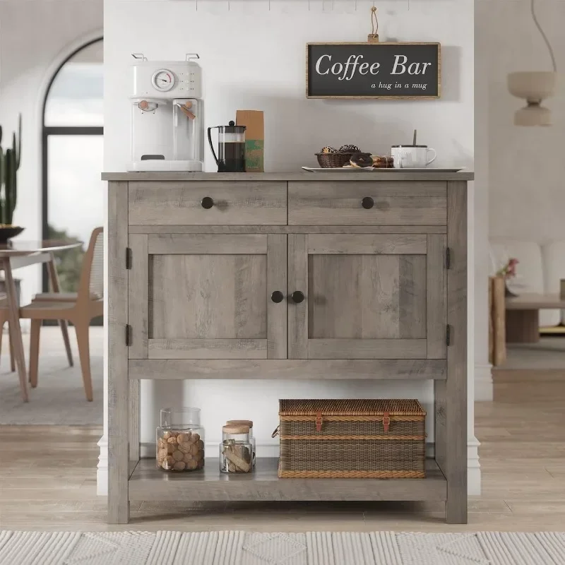 Farmhouse Console Table with 2-Door Cabinet & 2 Drawers, Coffee Bar, Entryway Storage Shelf, Sofa Tables Buffet Sideboard - Image 2