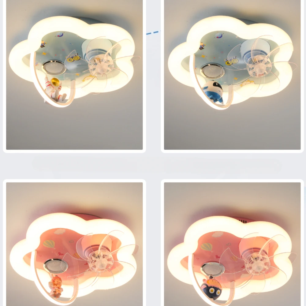 New LED Kids Room Ceiling Light Cartoon Astronaut Voice-activated Bluetooth Music Fan Lights Boys and Girls Bedroom Lamp - Image 5