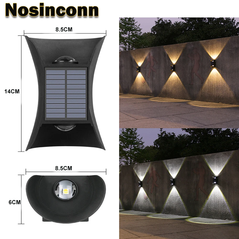 IP65 Solar Powered LED Outdoor Lighting Black ABS External Solar Lamp Warm White Cool White Selectable Up and Down Wall Llight