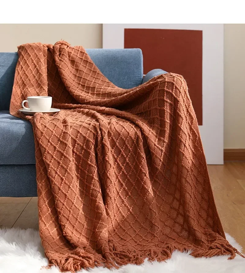 Nordic Faux Cashmere Sofa Blanket Office Nap Comfortable Bedspread Soft Homestay Decoration Blanket Thick Winter Knitted Shawl - Image 2