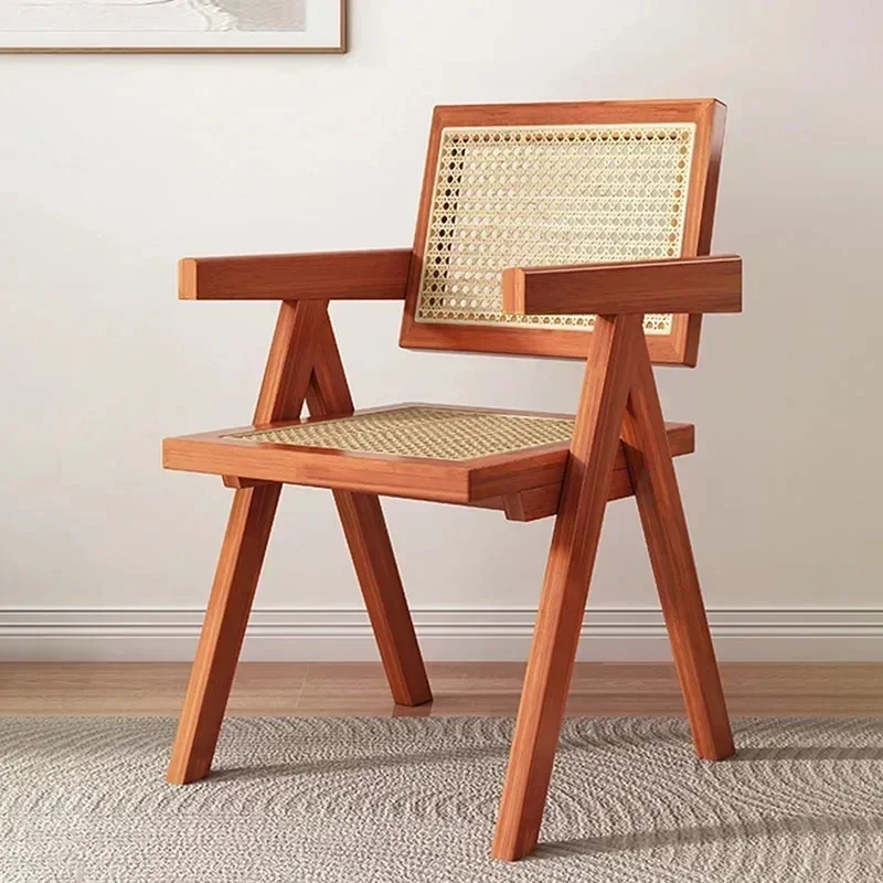 Rattan Back Chair Handmade Rattan Woven with Solid Wooden Stand Thick Armrests Ergonomic Design V-Shaped Support Sturdy,Stable - Image 4