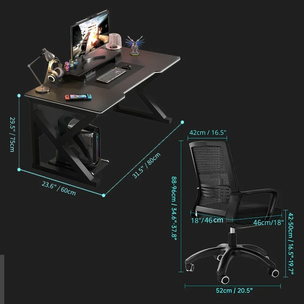 Gaming Desk and Chair Set, Ergonomic 31.5" Home Office Computer Desk with Monitor Stand, Student Study Table Writing Workstation - Image 3