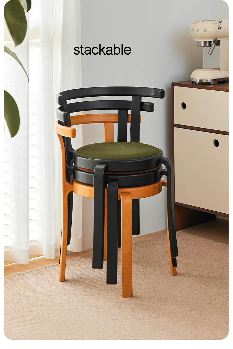 Magnus Denmark Olesen Nordic 8000 Series Red Beech Plywood Solid Wood Dining Stackable Vintage Curved Backrest Chair - Image 2