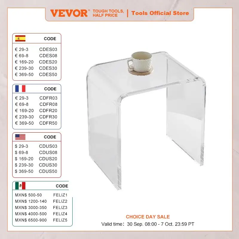 VEVOR Acrylic End Table C-Shaped Lucite Side Table Clear Acrylic Side Table for Drink Food Snack used in Living Room Bedroom