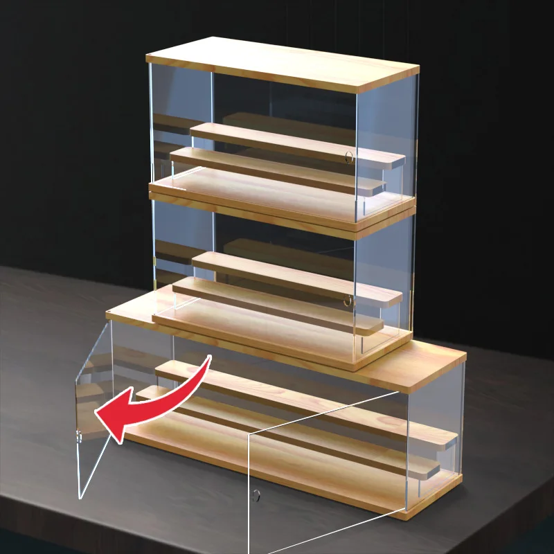 Solid Wood Acrylic Toy Storage and Display Cabinet Cosmetic Jewelry Sorting Handmade Model Dustproof Transparent Storage Box