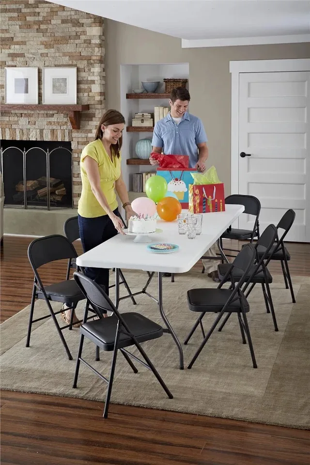 Steel Folding Chair (4 Pack), Black Furniture Accent Chair Modern Dining Table Dining Chair Outdoor Chair and Table - Image 3
