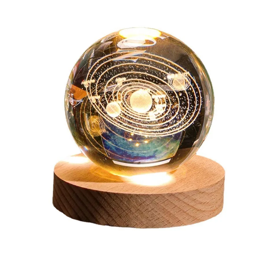 6cm 3D Crystal Ball Crystal Planet Night Light Laser Engraved Solar System Globe Astronomy Birthday Gift Home Desktop Decoration - Image 2