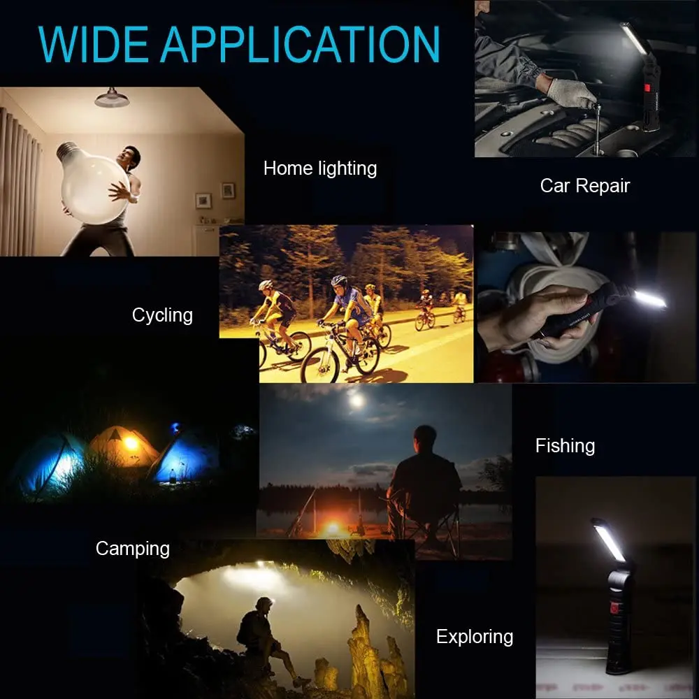Rechargeable Camping LED Flashlight Work Light with Magnet and Hook IP64 Waterproof 5 Lighting Modes Suitable for Night Work - Image 6