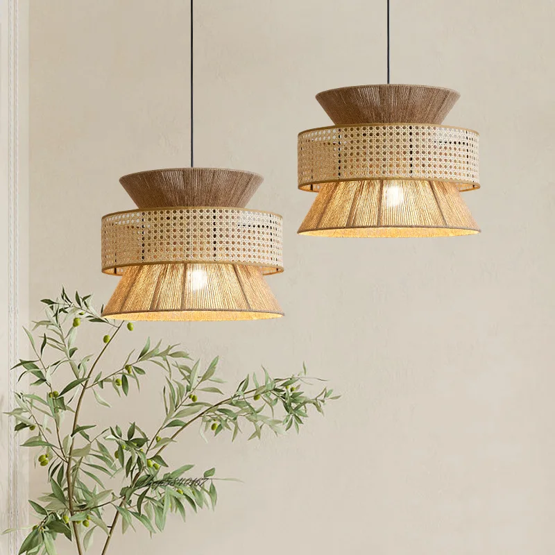 Japanese pendant lights Handmade Hemp Rope Light Homestay Vintage Style rattan lampshade Dining Room Hotel coffee tables Light - Image 4