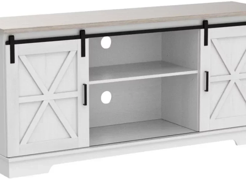 Kitchen Buffet Cabinet, 60“ Farmhouse Sliding Barn Door Coffee Bar Sideboard Buffet Cabinet with Capacity 300 lbs for Home