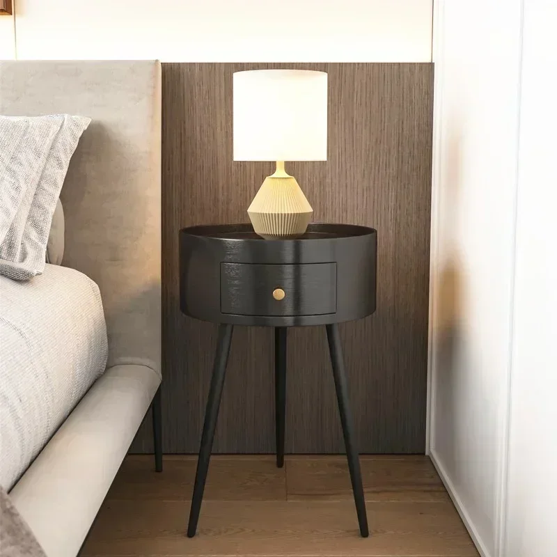 Versatile Circular Nightstands: Minimalist Modern Bedroom Easy Install Black Walnut Bedside Table Space-Saving Design - Image 2