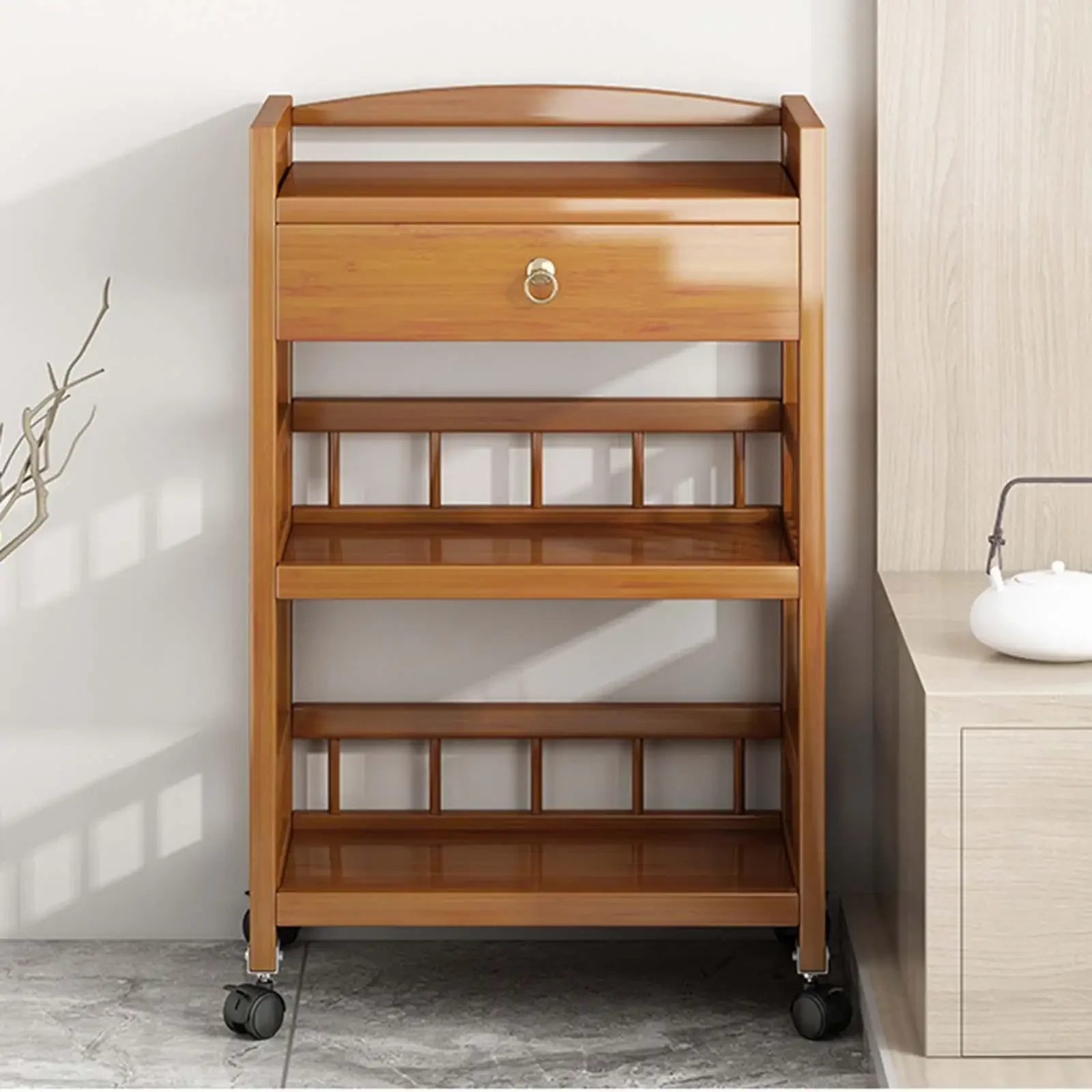 Wooden Moveable Bookshelf Trolley, Activity End Table, Corner Cabinet, Living Room, Dining Room, Sofa Side Table, High Quality - Image 2