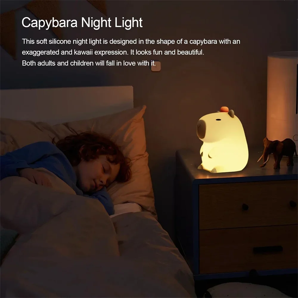 Silicone Capybara Night Lights Portable USB Rechargeable Animal Touch Control Lamp with Timing Function for Home Bedroom Decor - Image 6