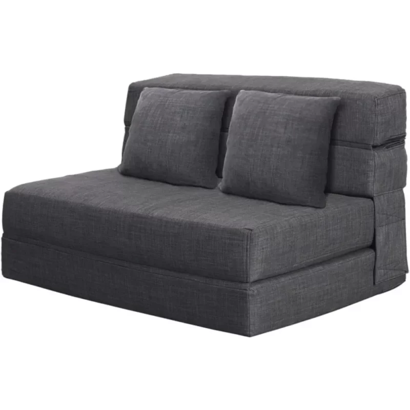 60" Futon Sleeper Chair Guest Sofa Bed and Fold Out Couch with 2 Pillows ,Memory Foam, Washable Cover Queen Size, Dark Gray