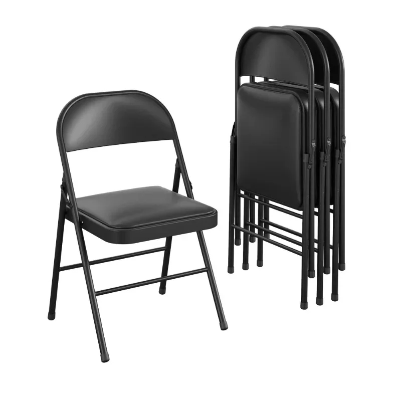 Steel Folding Chair (4 Pack), Black Furniture Accent Chair Modern Dining Table Dining Chair Outdoor Chair and Table