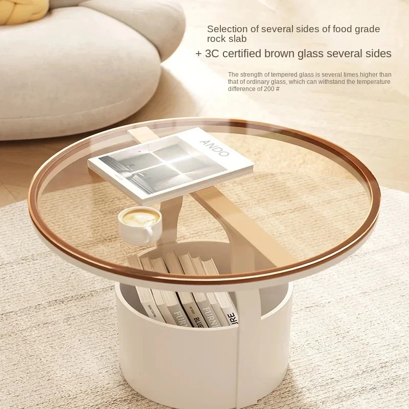 Simple Mini Sofa Side Table, Creative Round Coffee Table, Light Luxury Corner Table for Home Compact Accent Table, Coffee - Image 3