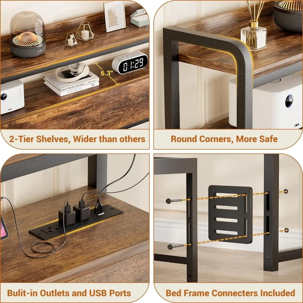Queen Size Headboard with Outlets, USB Ports and LED Light, HeadBoards with Storage, Headboard for Queen Size Bed Frame - Image 5