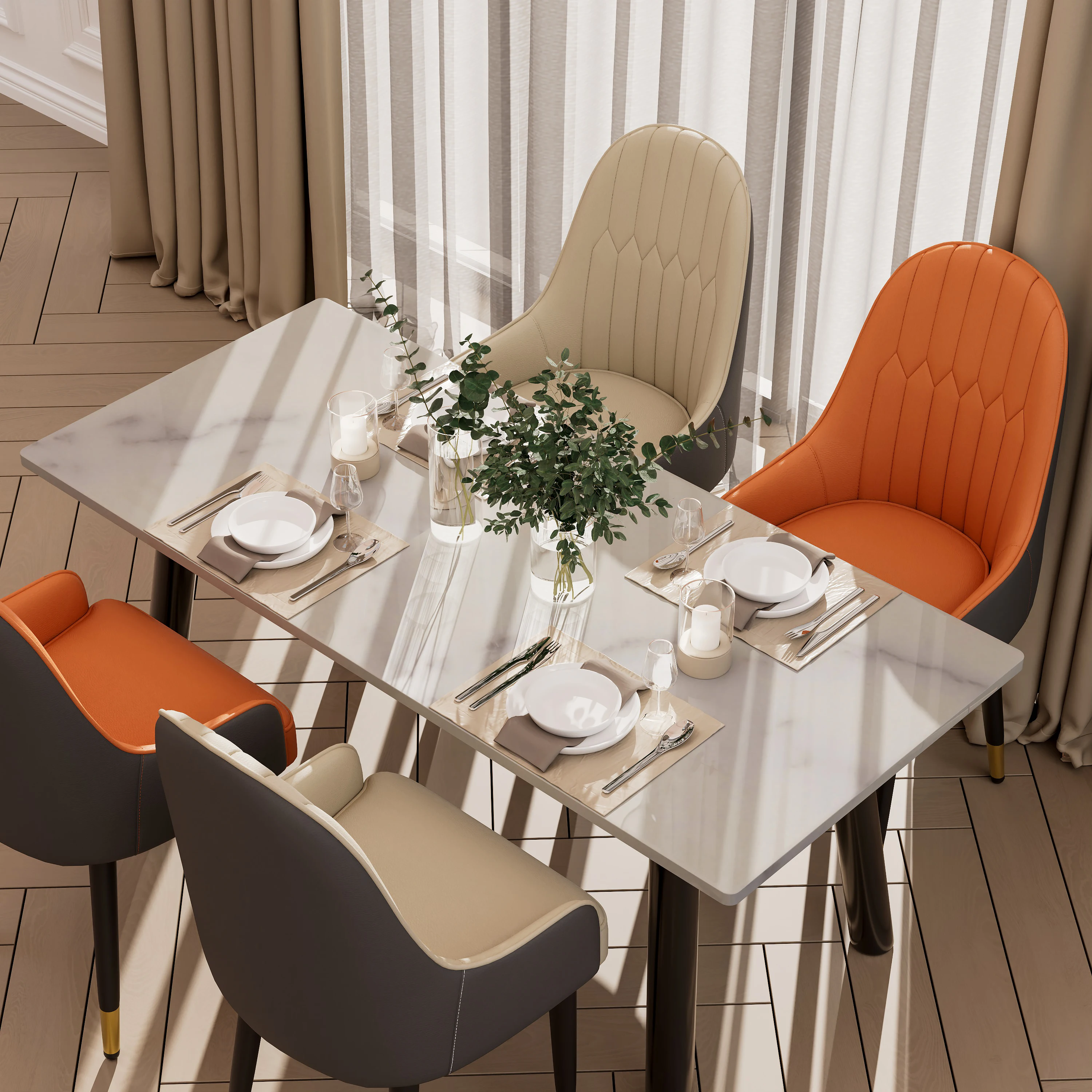 Faux Leather Dining Chair Set of 2, Mid-Century Upholstered Bar Chair with Solid Wood Legs for Pub Coffee Home, Kitchen Room - Image 4