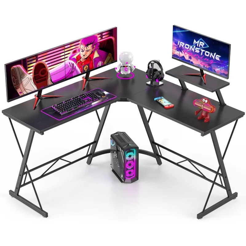 L Shaped Gaming Desk Corner Computer Desk, Home Office Desks Writing Workstation with Large Monitor Stand, Black,51 Inch