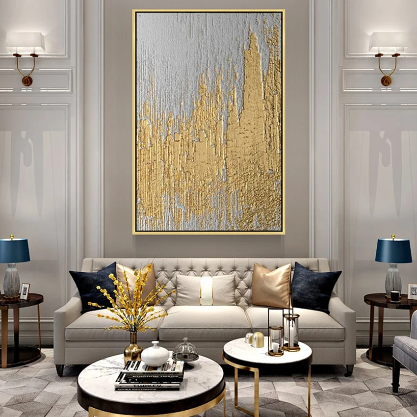 Modern decoration salon Posters on the wall Pure Hand drawn abstract oil painting on canvas gold foil picture for living room - Image 3