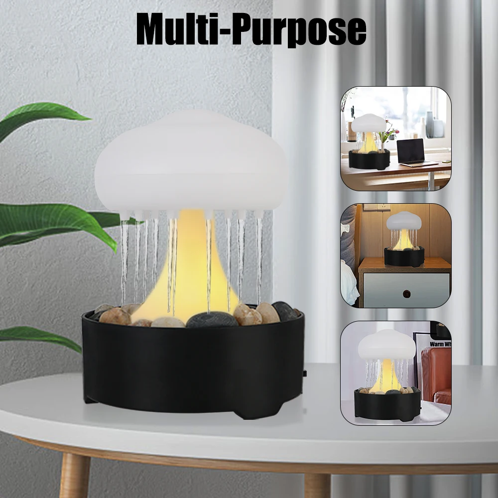 Fountain Light For Home Bedroom Electric Portable Warm White Lights Mushroom Lamp Rain Cloud Night Light Ambient Decorative - Image 2