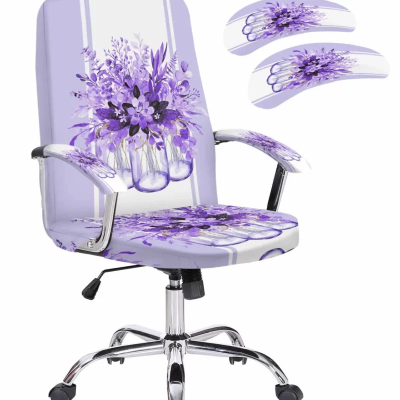Eucalyptus Leaf Flower Stripe Purple Elastic Office Chair Cover Gaming Computer Chair Armchair Protector Seat Covers