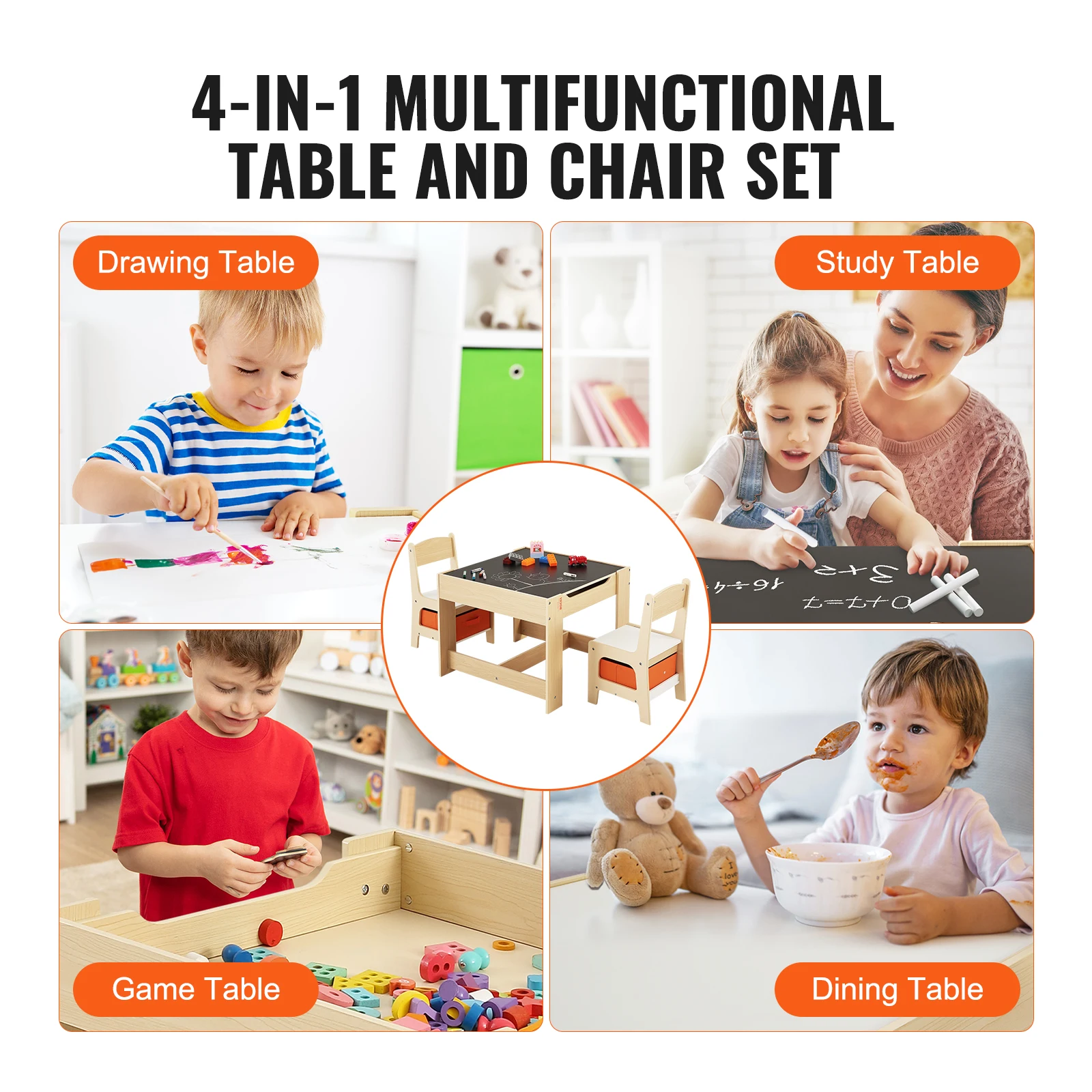 VEVOR Kids Table and Chair Set Wooden Activity Table with Storage Space and Boxes Kids Play Table for Art Craft Reading Learning - Image 6