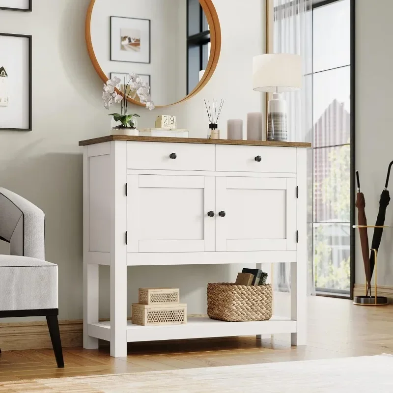 Farmhouse Console Table with 2-Door Cabinet & 2 Drawers, Coffee Bar, Entryway Storage Shelf, Sofa Tables Buffet Sideboard - Image 5
