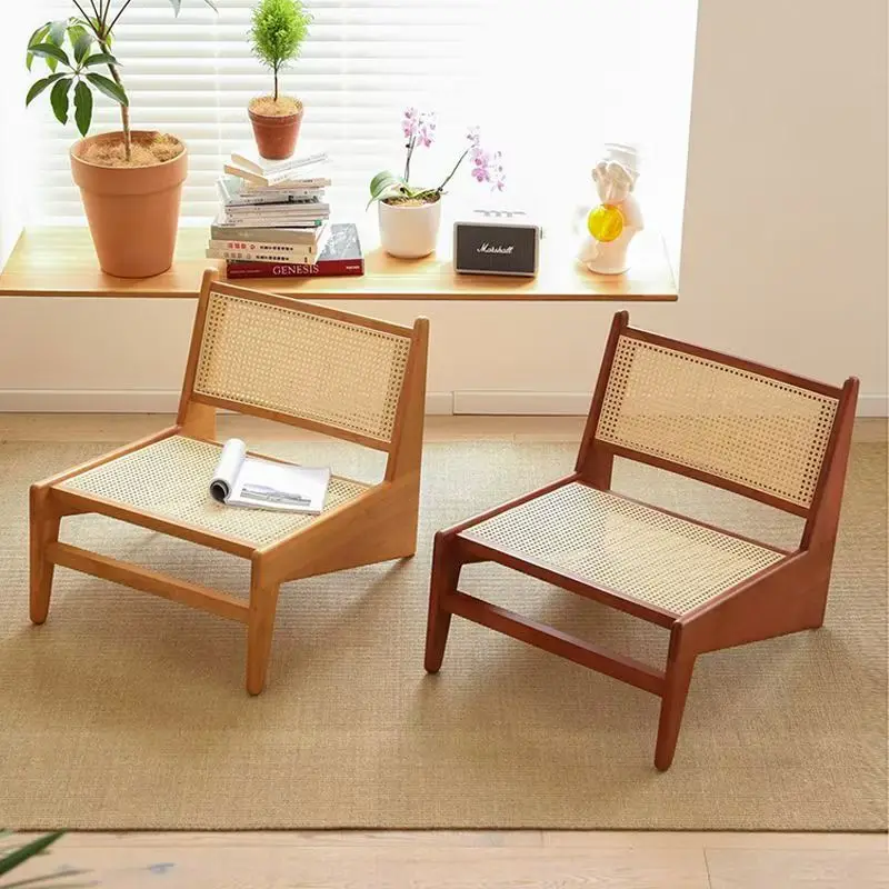 Comfortable Rattan Weaving Dining Chair Nordic Solid Wood Furniture Living Room Relaxing Recliner Chair Single Sofa Nordic Style - Image 2