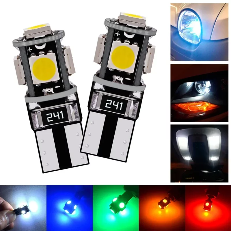 2Pcs LED Canbus 5050 5SMD Auto Lights No Error DC 12V Bulbs White Blue Red Reading Tail Lamp Door Turn Signal Marker Interior