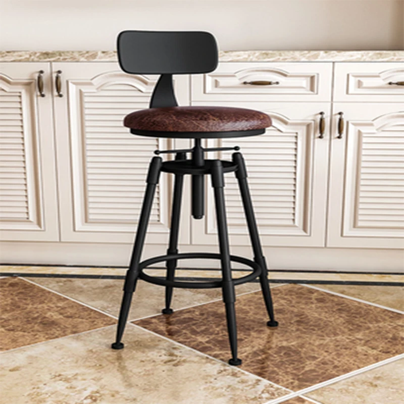 Bar Chair Bar Chair Swivel Lift Chair Solid Wood High Stool Wrought Iron Back Home Bar Stool Modern Minimalist - Image 2
