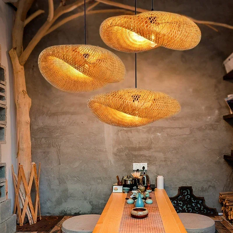Bamboo Hanging Lamp Pendant Ceiling Light Rattan Wicker Lustre Hand Knit Braiding Suspended Home Dining люстра потолочная - Image 3