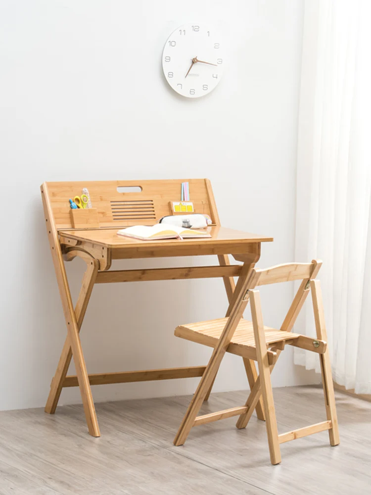 Bamboo Children Study Desk Living Room Foldable Writing Desk Chair Household Space-saving Portable Child Table Home Furniture - Image 2