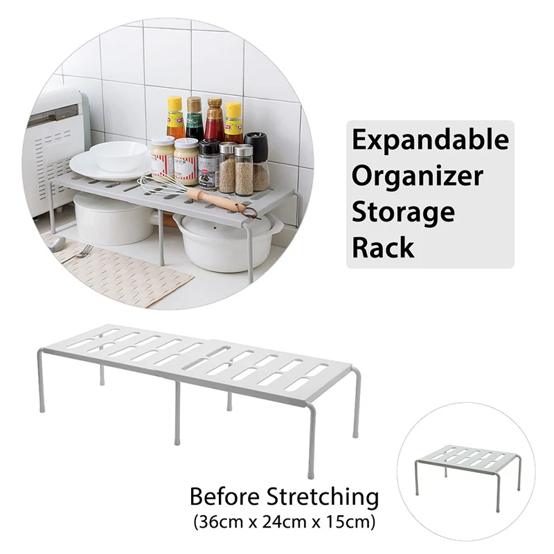 Expandable Kitchen Cabinet Organizer (35-67cm) Storage Rack Kitchen Shelf Dish Bowl Organizer Condiment Rack Kitchen Utensils