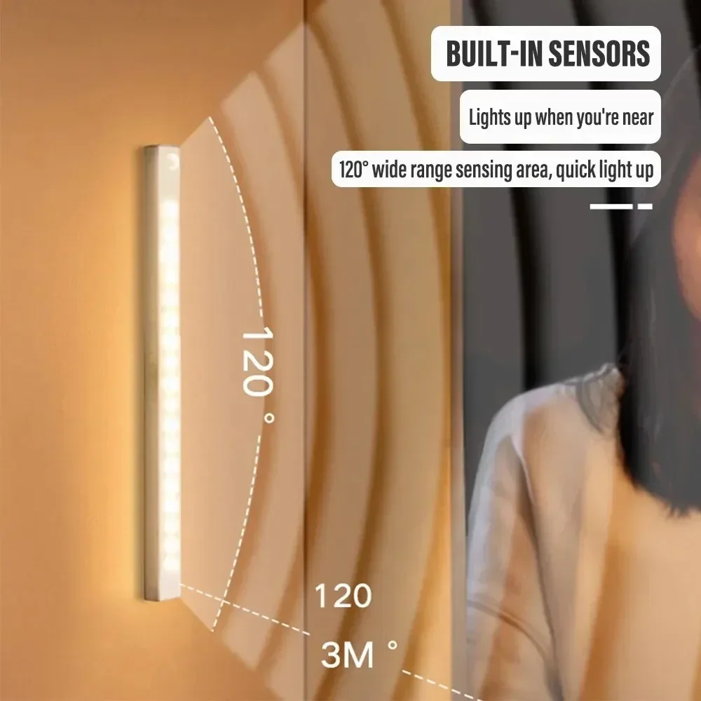 LED Motion Sensor Light Wireless LED Night Light Type C Rechargeable Light Cabinet Wardrobe Lamp Staircase Backlight For Kitchen - Image 3