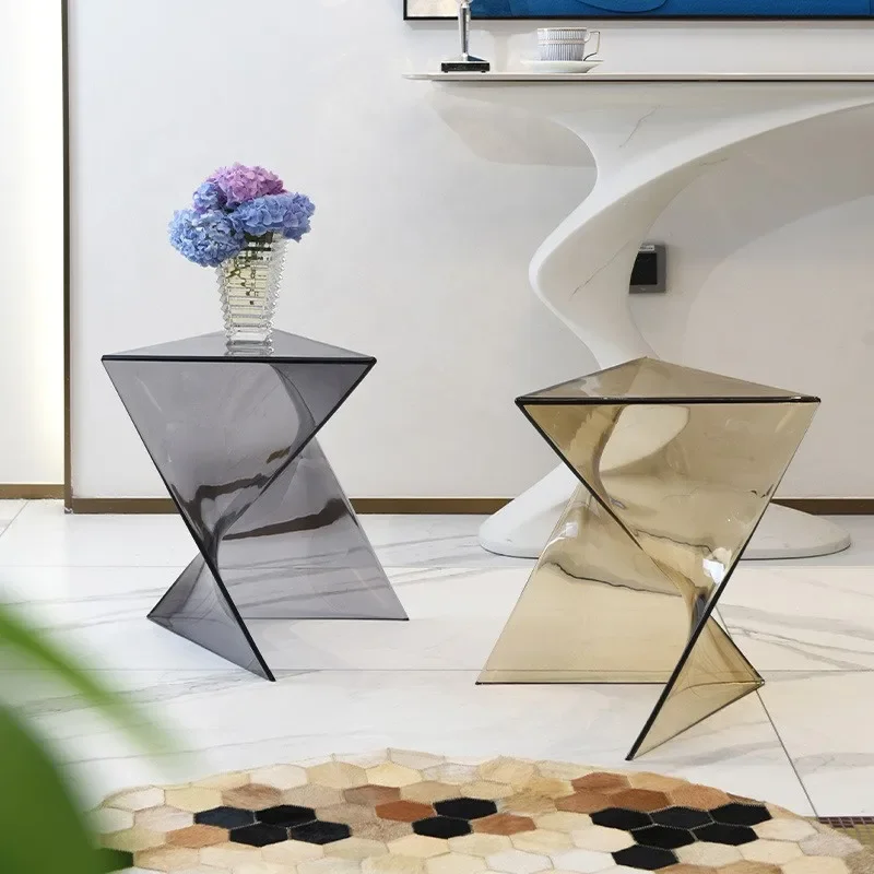 Acrylic Living Room Transparent Geometric Coffee Table Small Unit Minimalist Bedside Table Designer Lightning Corner Table - Image 2