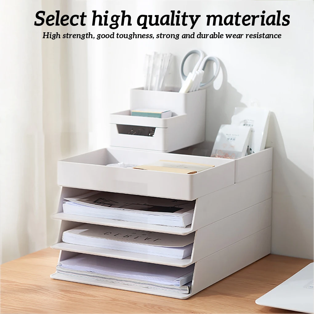 Office Desktop Organizer A4 Paper Drawer Storage Box Stackable File Cabinet Pen Holder Document Case Holder A4 Size Storage Box - Image 5
