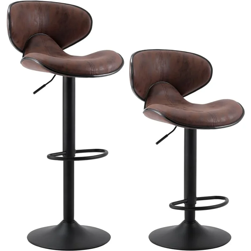 Armless Modern Bar Stool Chairs Fit Counter Island From 32” to 44” Adjustable Counter Height Bar Stools Set of 2 Retro Brown
