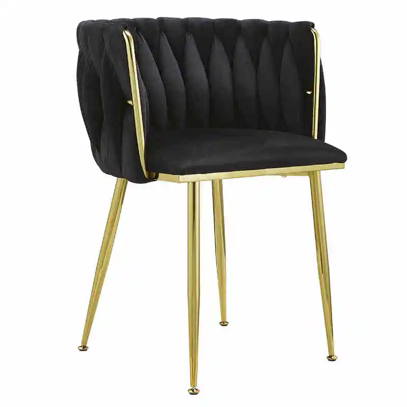 Velvet Dining Chairs Set of 4, Modern Dining Chair with Golden Metal Legs, Woven Upholstered Dining Chairs for Room - Image 4