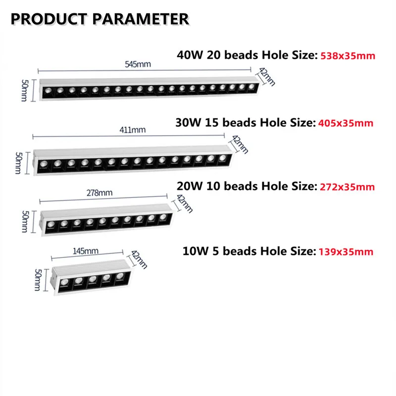 new LED line Downlight Recessed Rectangle Grille Ceiling Lamp 10W 20W 30W AC85~265V LED Spot Light For Home Shop Decor Living - Image 4