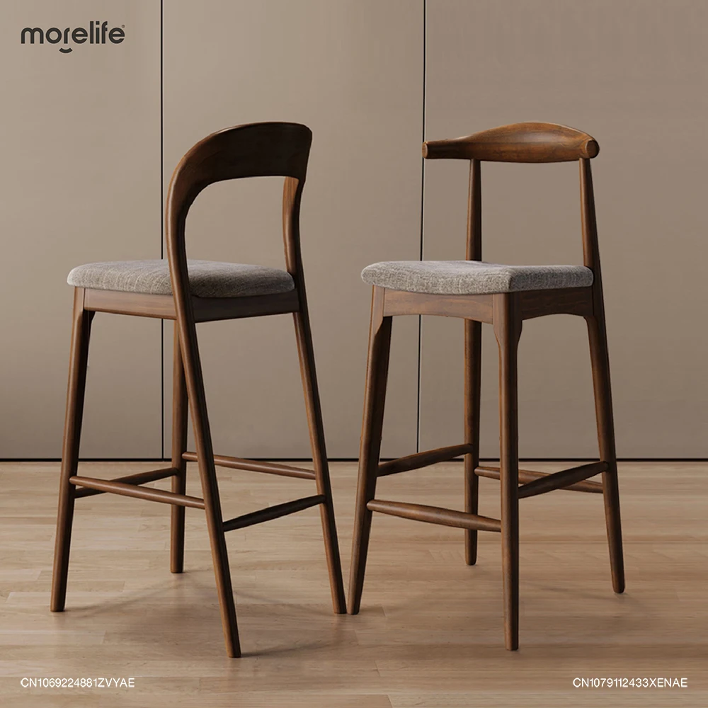 Nordic Designer Solid Wood Bar Chairs Counter Stools Island Table Dining Chair Kitchen High Legged Stool Light Luxury Furniture - Image 2